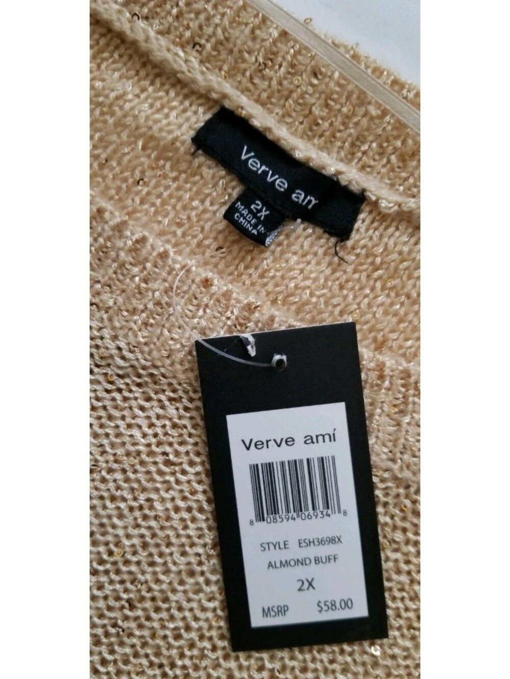 Verve Ami Women's Asymmetric Hem Shimmery Gold Pullover Sweater Plus Size 2X NWT - Picture 4 of 12